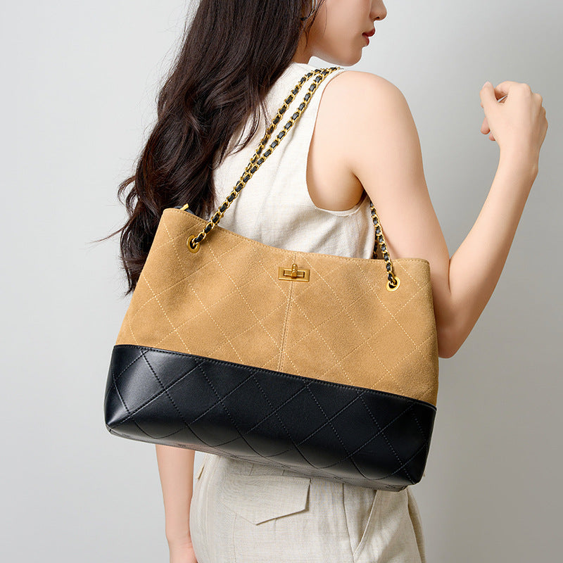 Chain shoulder crossbody leather tote bag suede handbag